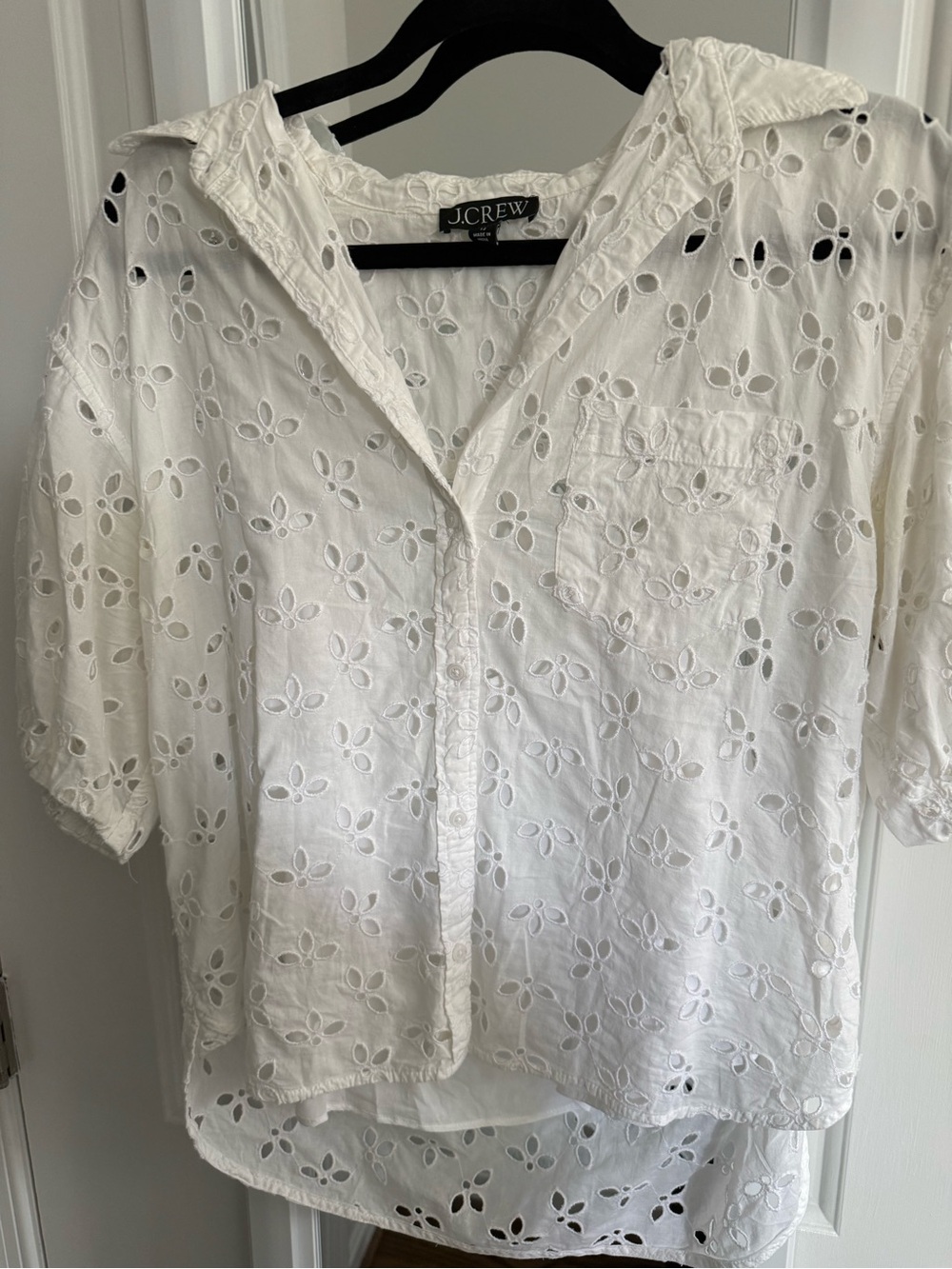 J. Crew White Floral Eyelet Button-Down Top